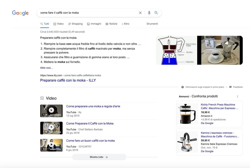 ricerca google come fare il caffè con la moka